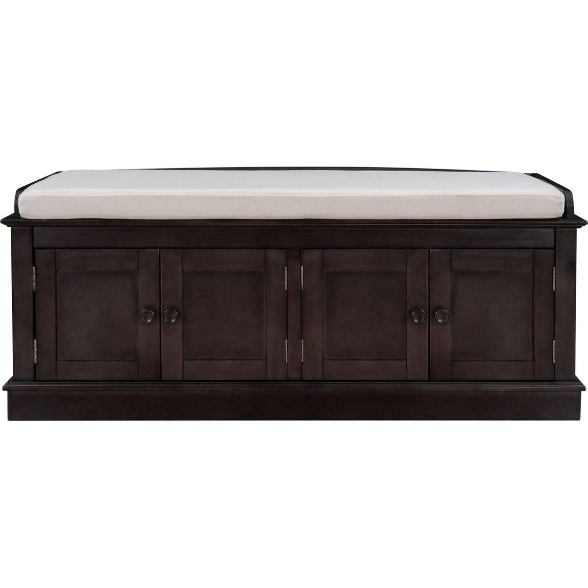 Storage Bench with 4 Doors and Adjustable Shelves, Shoe Bench with Removable Cushion for Living Room, Entryway (Espresso) - Streamdale Furniture