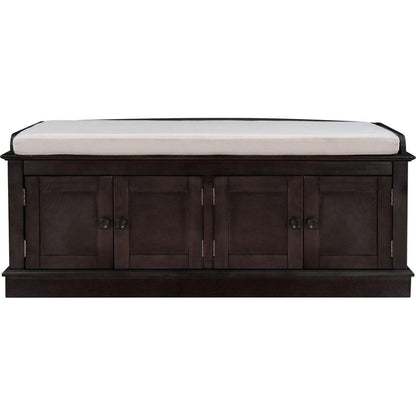 Storage Bench with 4 Doors and Adjustable Shelves, Shoe Bench with Removable Cushion for Living Room, Entryway (Espresso) - Streamdale Furniture