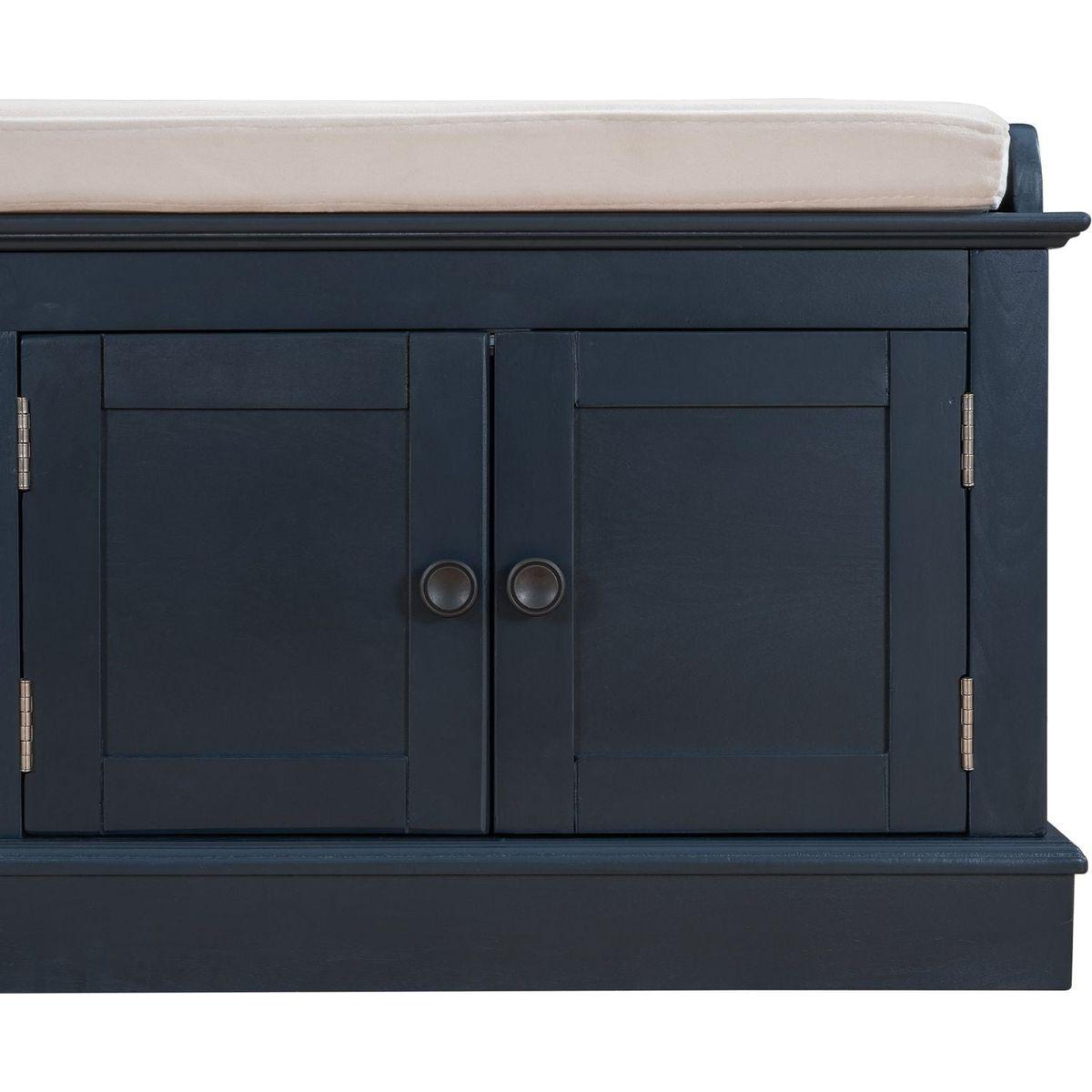 Storage Bench with 4 Doors and Adjustable Shelves, Shoe Bench with Removable Cushion for Living Room, Entryway (Antique Navy)