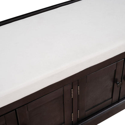 Storage Bench with 4 Doors and Adjustable Shelves, Shoe Bench with Removable Cushion for Living Room, Entryway (Espresso) - Streamdale Furniture