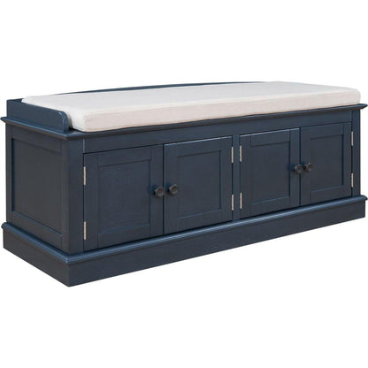 Storage Bench with 4 Doors and Adjustable Shelves, Shoe Bench with Removable Cushion for Living Room, Entryway (Antique Navy)
