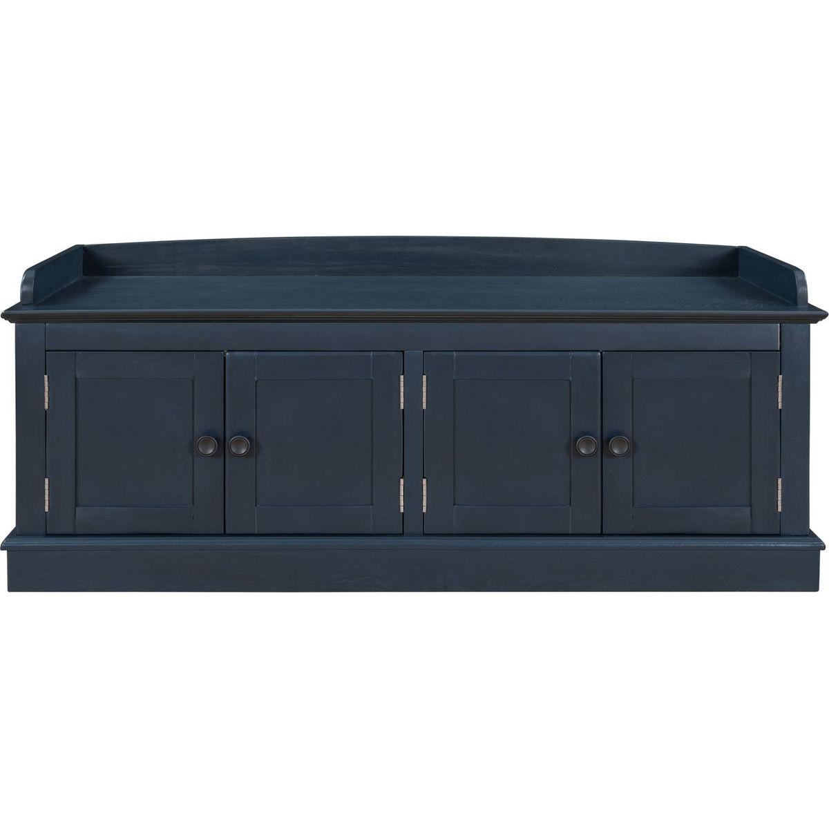 Storage Bench with 4 Doors and Adjustable Shelves, Shoe Bench with Removable Cushion for Living Room, Entryway (Antique Navy)