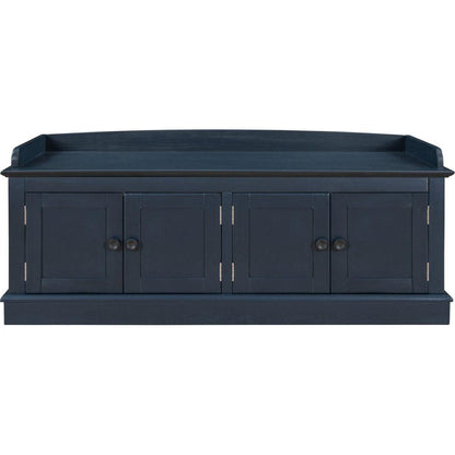 Storage Bench with 4 Doors and Adjustable Shelves, Shoe Bench with Removable Cushion for Living Room, Entryway (Antique Navy)