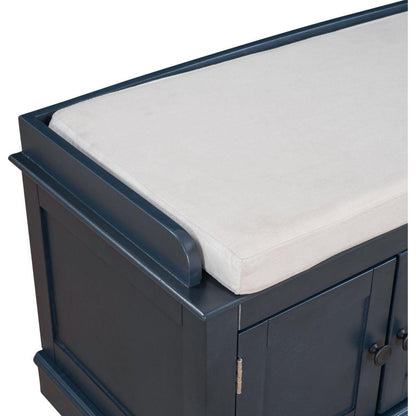 Storage Bench with 4 Doors and Adjustable Shelves, Shoe Bench with Removable Cushion for Living Room, Entryway (Antique Navy)