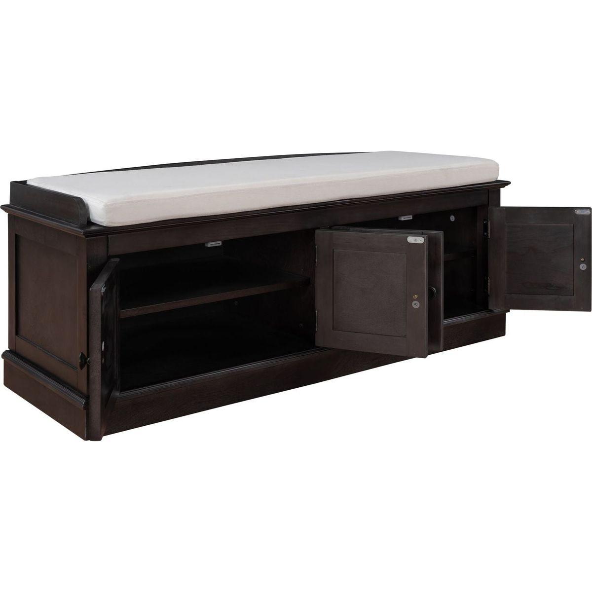 Storage Bench with 4 Doors and Adjustable Shelves, Shoe Bench with Removable Cushion for Living Room, Entryway (Espresso) - Streamdale Furniture