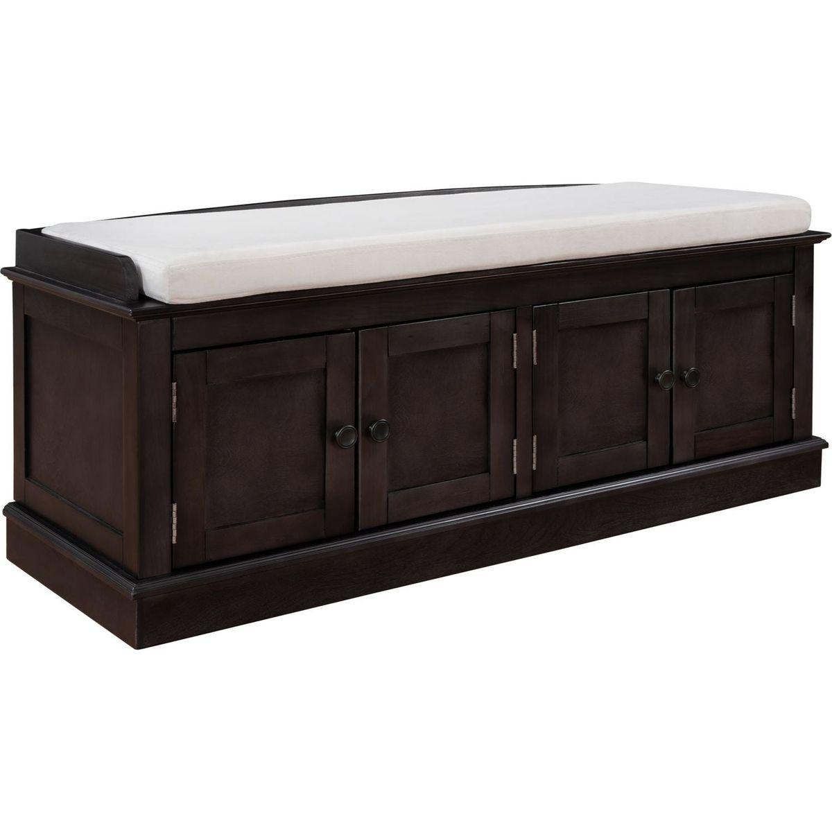 Storage Bench with 4 Doors and Adjustable Shelves, Shoe Bench with Removable Cushion for Living Room, Entryway (Espresso) - Streamdale Furniture