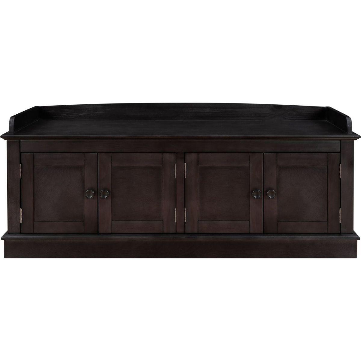 Storage Bench with 4 Doors and Adjustable Shelves, Shoe Bench with Removable Cushion for Living Room, Entryway (Espresso) - Streamdale Furniture