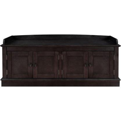 Storage Bench with 4 Doors and Adjustable Shelves, Shoe Bench with Removable Cushion for Living Room, Entryway (Espresso) - Streamdale Furniture