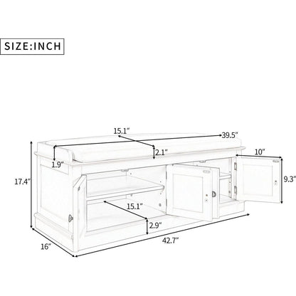 Storage Bench with 4 Doors and Adjustable Shelves, Shoe Bench with Removable Cushion for Living Room, Entryway (Espresso) - Streamdale Furniture