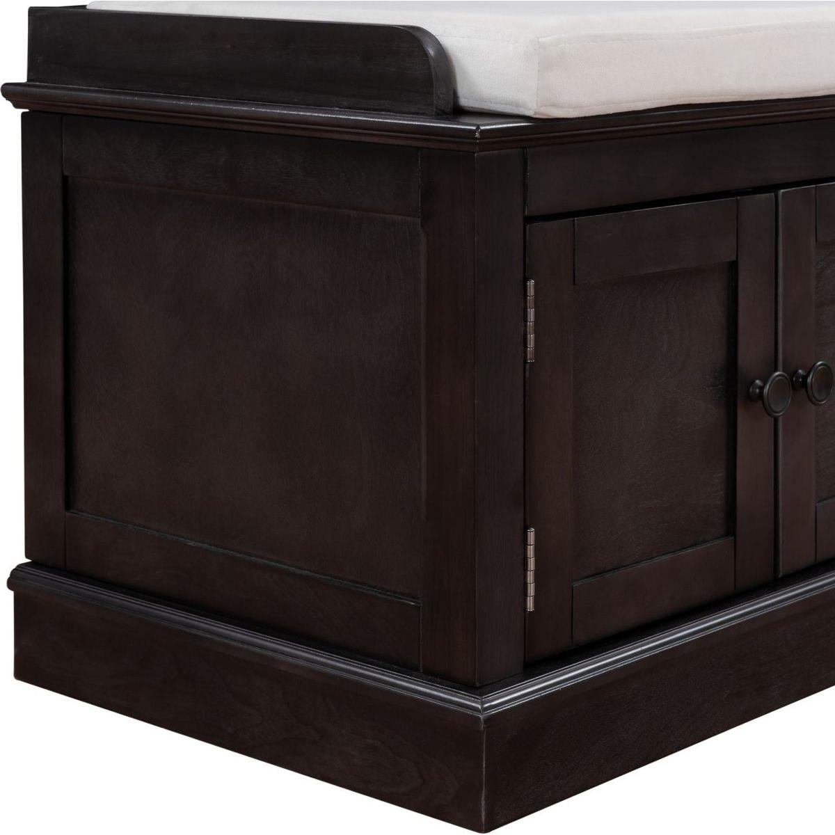 Storage Bench with 4 Doors and Adjustable Shelves, Shoe Bench with Removable Cushion for Living Room, Entryway (Espresso) - Streamdale Furniture