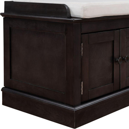 Storage Bench with 4 Doors and Adjustable Shelves, Shoe Bench with Removable Cushion for Living Room, Entryway (Espresso) - Streamdale Furniture
