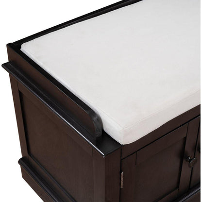 Storage Bench with 4 Doors and Adjustable Shelves, Shoe Bench with Removable Cushion for Living Room, Entryway (Espresso) - Streamdale Furniture