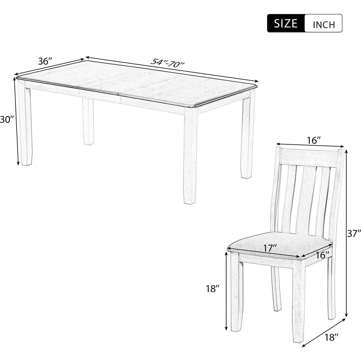 Retro Style 7-Piece Dining Table Set with Extendable Table and 6 Upholstered Chairs (Gray+White) - Streamdale Furniture