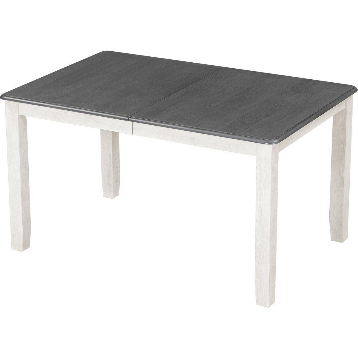Retro Style 7-Piece Dining Table Set with Extendable Table and 6 Upholstered Chairs (Gray+White) - Streamdale Furniture