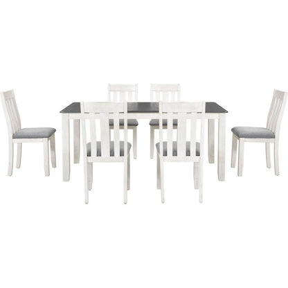 Retro Style 7-Piece Dining Table Set with Extendable Table and 6 Upholstered Chairs (Gray+White) - Streamdale Furniture