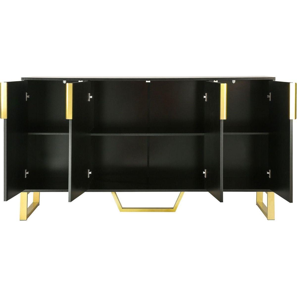 Modern sideboard with Four Doors, Metal handles & Legs and Adjustable Shelves Kitchen Cabinet (Black) - Streamdale Furniture