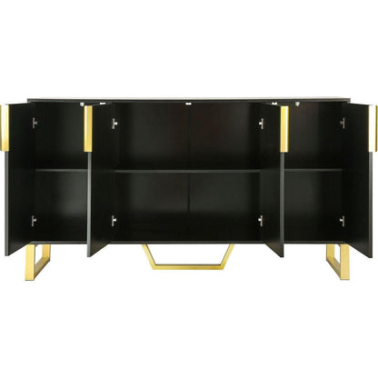 Modern sideboard with Four Doors, Metal handles & Legs and Adjustable Shelves Kitchen Cabinet (Black) - Streamdale Furniture