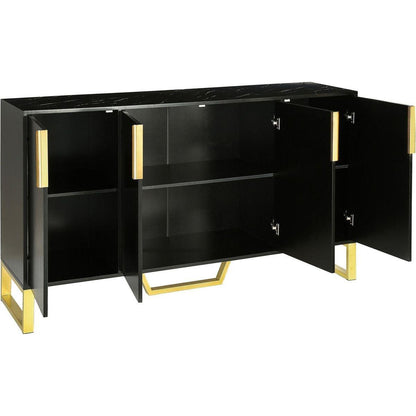 Modern sideboard with Four Doors, Metal handles & Legs and Adjustable Shelves Kitchen Cabinet (Black) - Streamdale Furniture