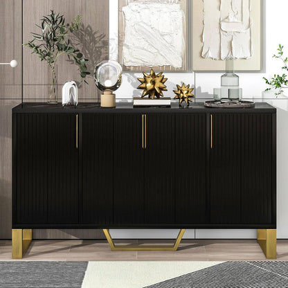 Modern sideboard with Four Doors, Metal handles & Legs and Adjustable Shelves Kitchen Cabinet (Black) - Streamdale Furniture
