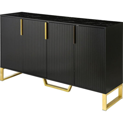 Modern sideboard with Four Doors, Metal handles & Legs and Adjustable Shelves Kitchen Cabinet (Black) - Streamdale Furniture