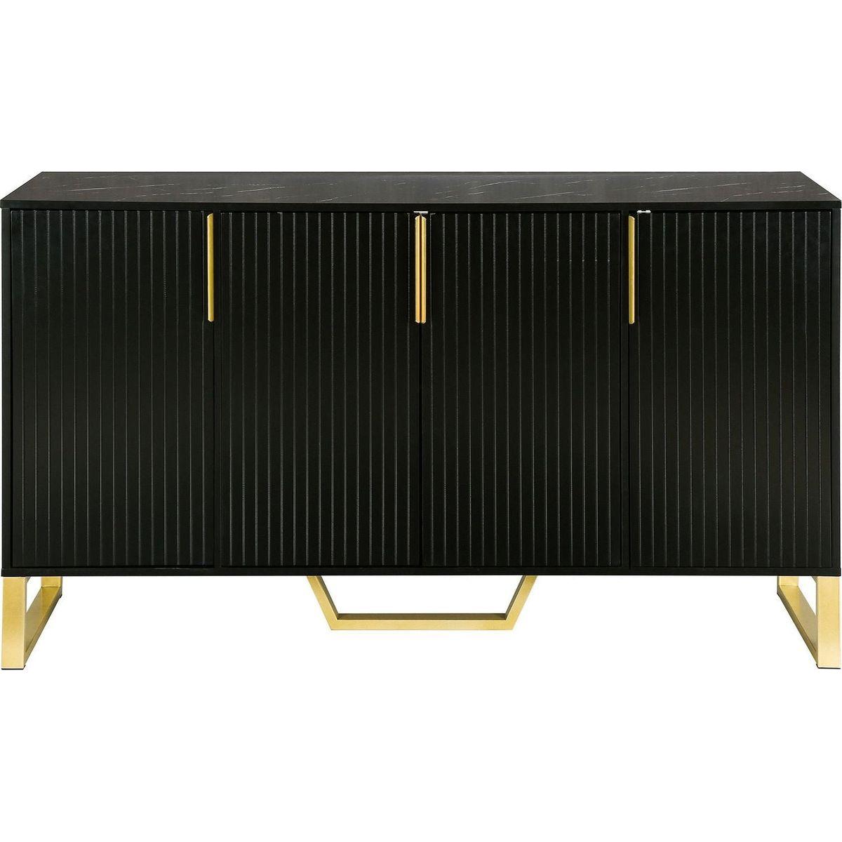 Modern sideboard with Four Doors, Metal handles & Legs and Adjustable Shelves Kitchen Cabinet (Black) - Streamdale Furniture