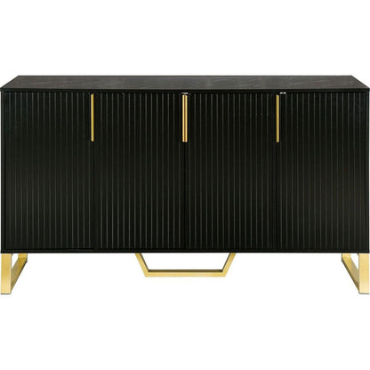 Modern sideboard with Four Doors, Metal handles & Legs and Adjustable Shelves Kitchen Cabinet (Black) - Streamdale Furniture
