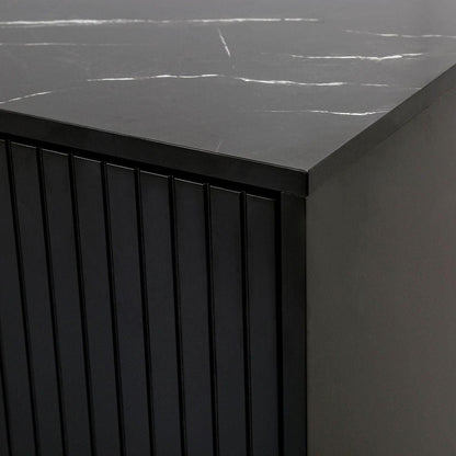 Modern sideboard with Four Doors, Metal handles & Legs and Adjustable Shelves Kitchen Cabinet (Black) - Streamdale Furniture