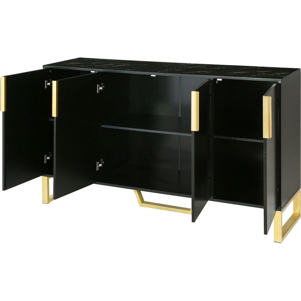 Modern sideboard with Four Doors, Metal handles & Legs and Adjustable Shelves Kitchen Cabinet (Black) - Streamdale Furniture