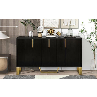 Modern sideboard with Four Doors, Metal handles & Legs and Adjustable Shelves Kitchen Cabinet (Black) - Streamdale Furniture