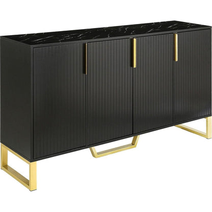 Modern sideboard with Four Doors, Metal handles & Legs and Adjustable Shelves Kitchen Cabinet (Black) - Streamdale Furniture
