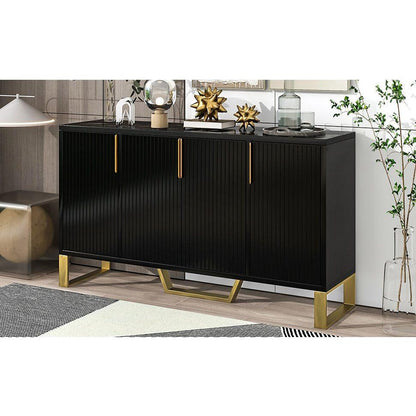Modern sideboard with Four Doors, Metal handles & Legs and Adjustable Shelves Kitchen Cabinet (Black) - Streamdale Furniture