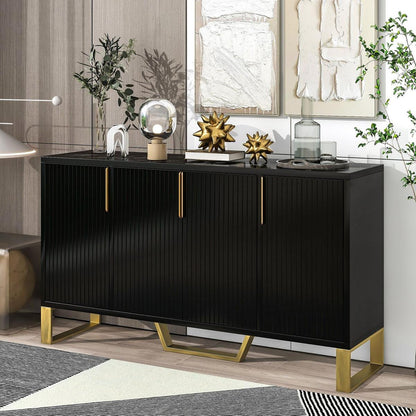 Modern sideboard with Four Doors, Metal handles & Legs and Adjustable Shelves Kitchen Cabinet (Black) - Streamdale Furniture