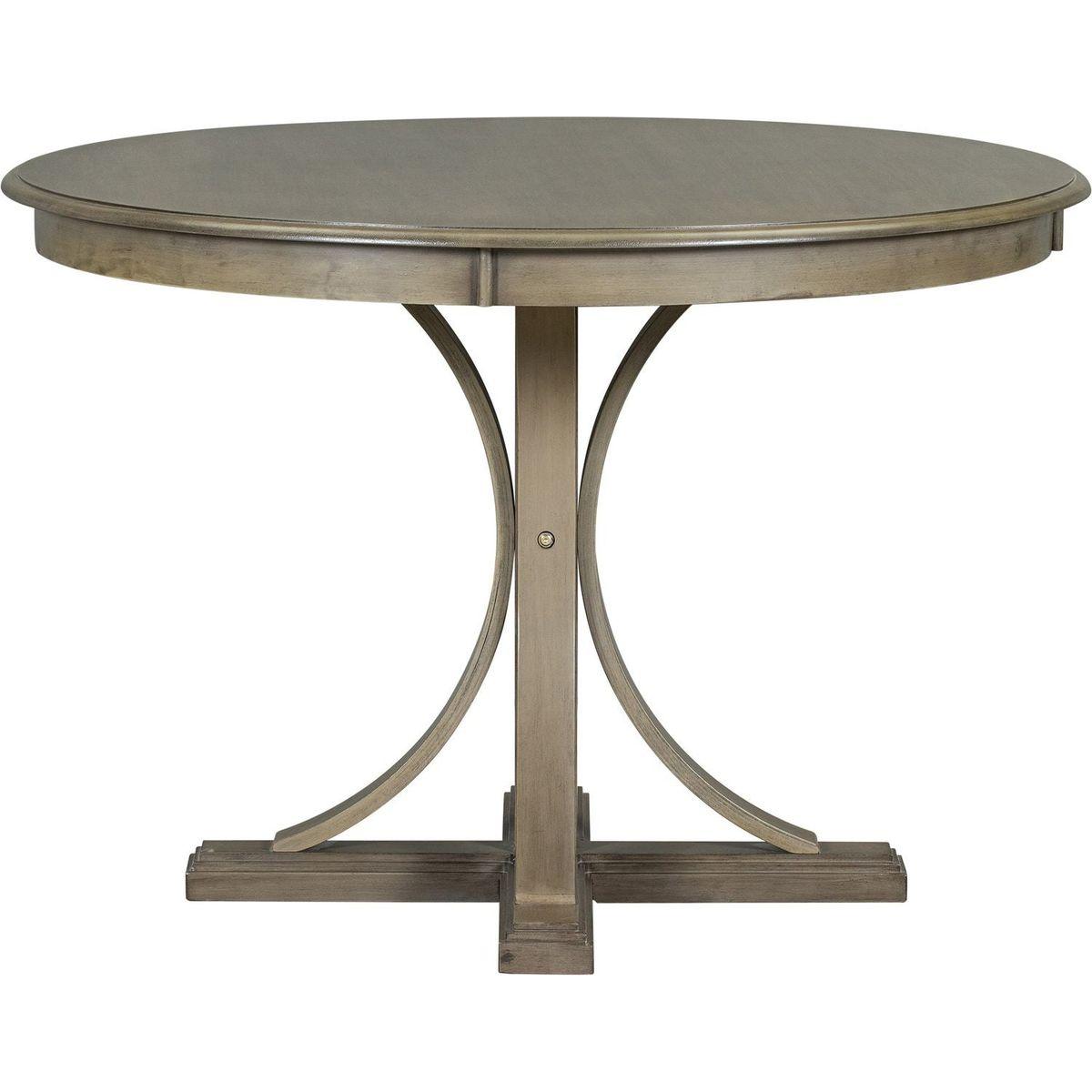 5-Piece Retro Round Dining Table Set with Curved Trestle Style Table Legs and 4 Upholstered Chairs for Dining Room (Taupe)