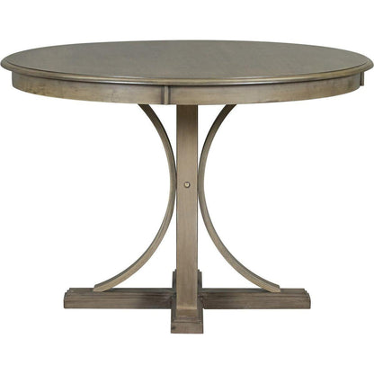 5-Piece Retro Round Dining Table Set with Curved Trestle Style Table Legs and 4 Upholstered Chairs for Dining Room (Taupe)