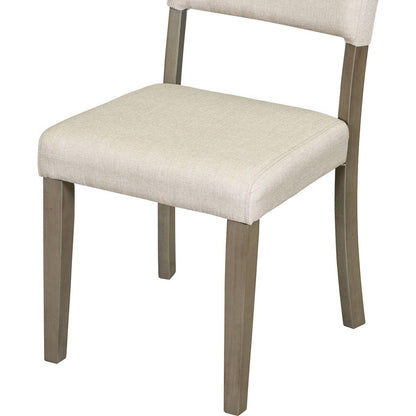 5-Piece Retro Round Dining Table Set with Curved Trestle Style Table Legs and 4 Upholstered Chairs for Dining Room (Taupe)