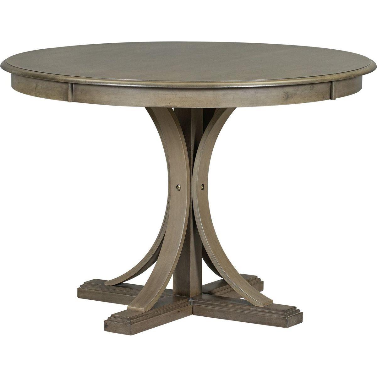 5-Piece Retro Round Dining Table Set with Curved Trestle Style Table Legs and 4 Upholstered Chairs for Dining Room (Taupe)