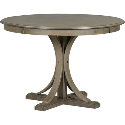 5-Piece Retro Round Dining Table Set with Curved Trestle Style Table Legs and 4 Upholstered Chairs for Dining Room (Taupe)