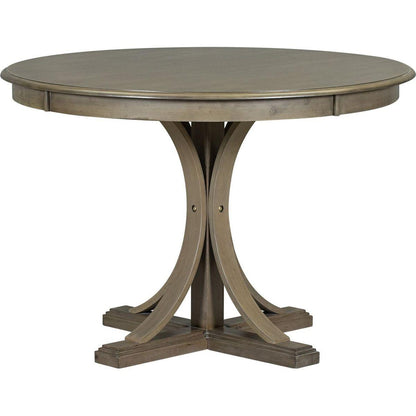 5-Piece Retro Round Dining Table Set with Curved Trestle Style Table Legs and 4 Upholstered Chairs for Dining Room (Taupe)