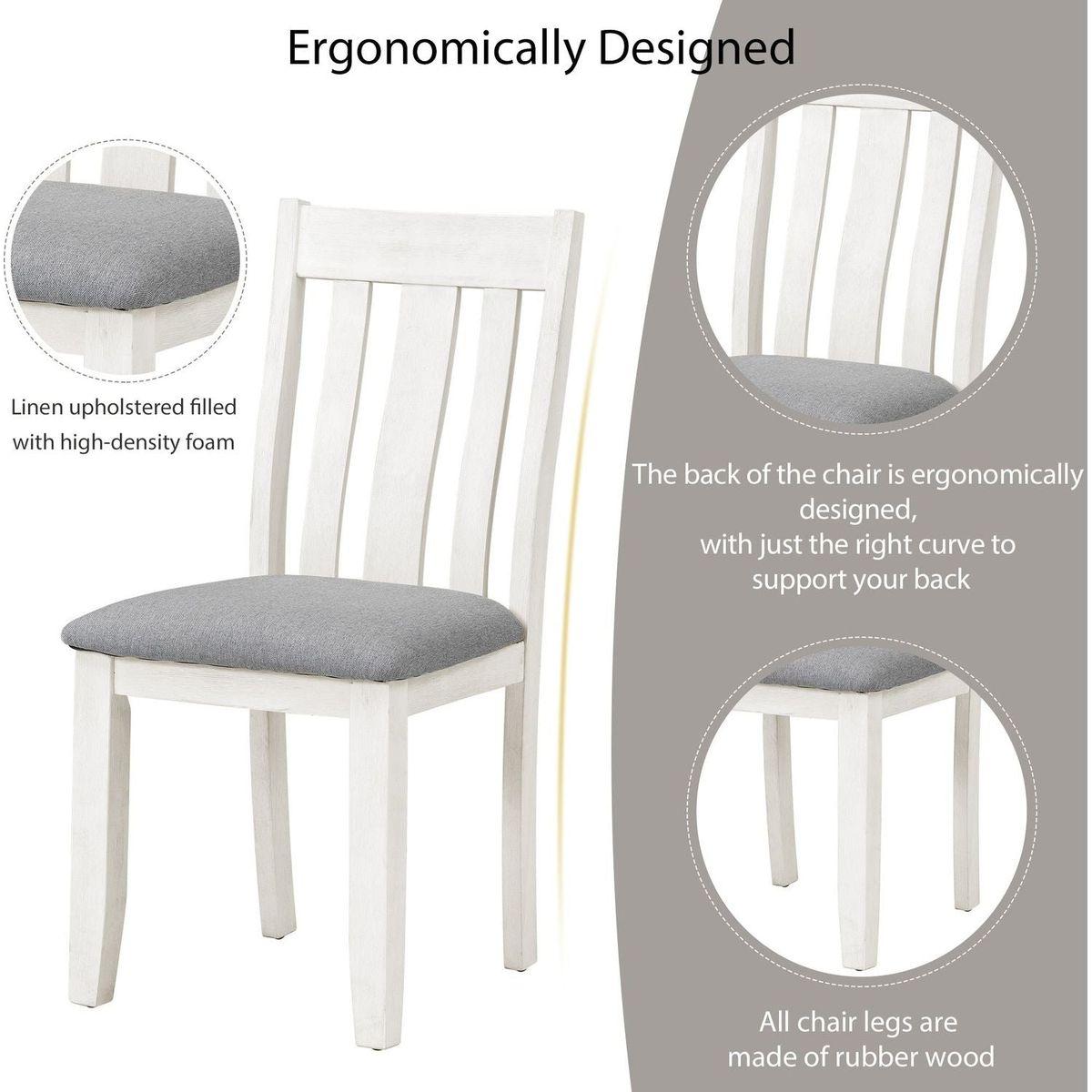 Retro Style 7-Piece Dining Table Set with Extendable Table and 6 Upholstered Chairs (Gray+White) - Streamdale Furniture