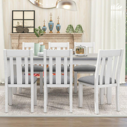 Retro Style 7-Piece Dining Table Set with Extendable Table and 6 Upholstered Chairs (Gray+White) - Streamdale Furniture