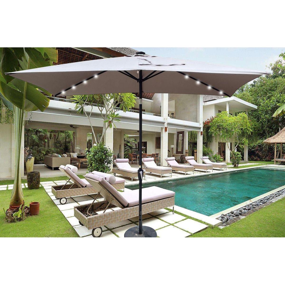 10 x 6.5t Rectangular Patio Solar LED Lighted Outdoor Umbrellas with Crank and Push Button Tilt for Garden Backyard Pool Swimming Pool