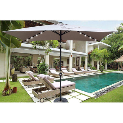 10 x 6.5t Rectangular Patio Solar LED Lighted Outdoor Umbrellas with Crank and Push Button Tilt for Garden Backyard Pool Swimming Pool