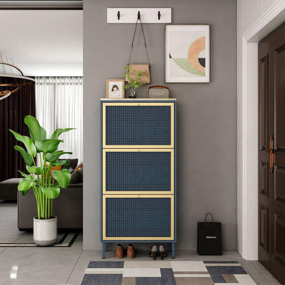 3 Metal Door Shoe Rack, Freestanding Modern Shoe Storage Cabinet, Metal rattan, for Entryway