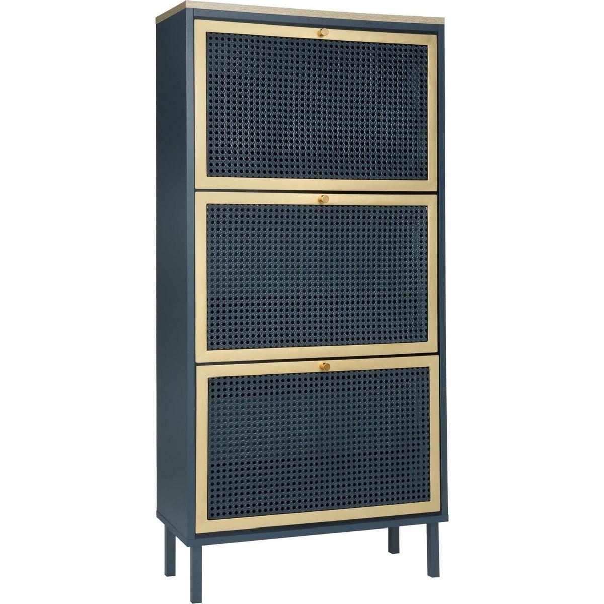 3 Metal Door Shoe Rack, Freestanding Modern Shoe Storage Cabinet, Metal rattan, for Entryway
