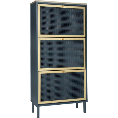 3 Metal Door Shoe Rack, Freestanding Modern Shoe Storage Cabinet, Metal rattan, for Entryway