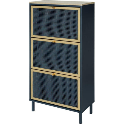 3 Metal Door Shoe Rack, Freestanding Modern Shoe Storage Cabinet, Metal rattan, for Entryway