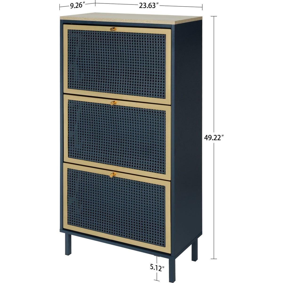 3 Metal Door Shoe Rack, Freestanding Modern Shoe Storage Cabinet, Metal rattan, for Entryway