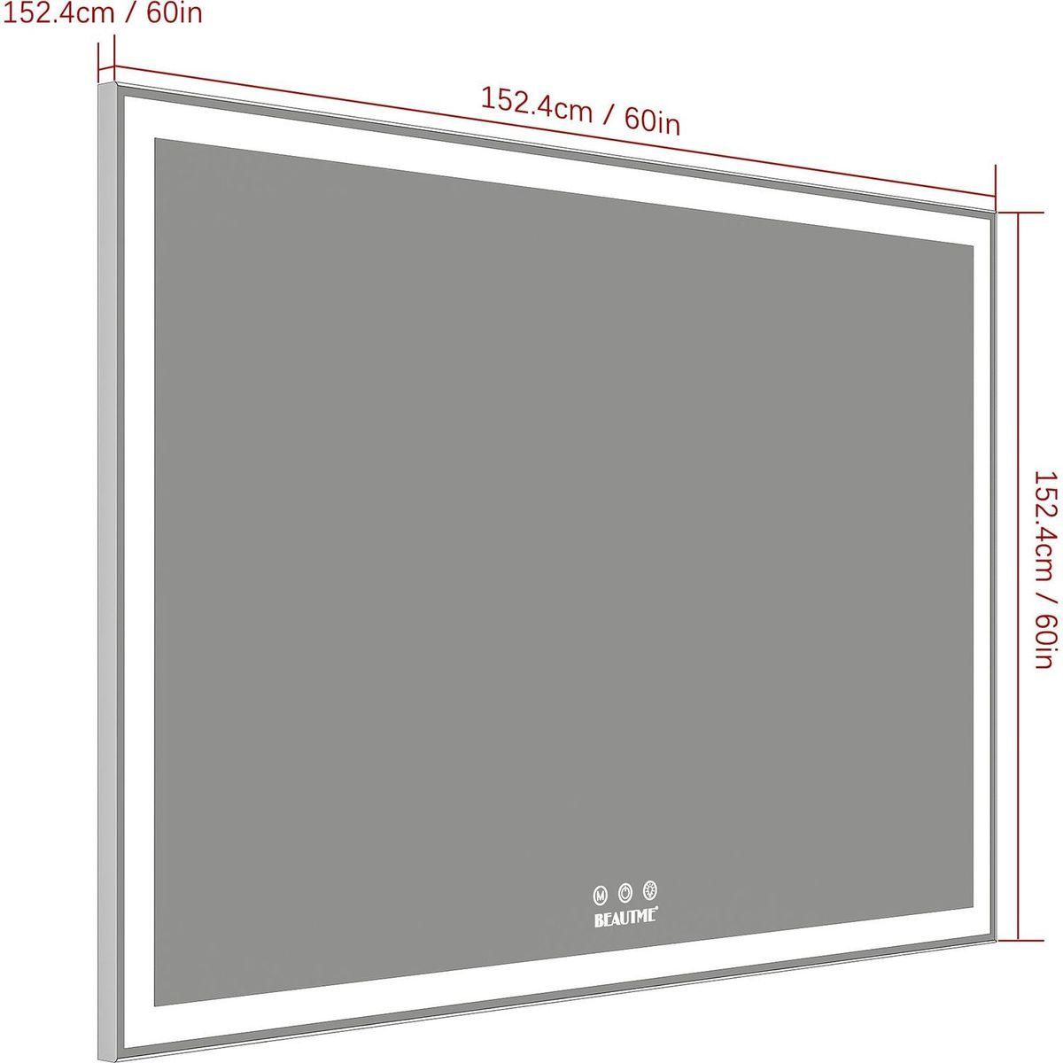 60x40 inch Oversized LED Bathroom Mirror Wall Mounted Mirror with 3 Color Modes Aluminum Frame Large Wall Mirror for Bathroom