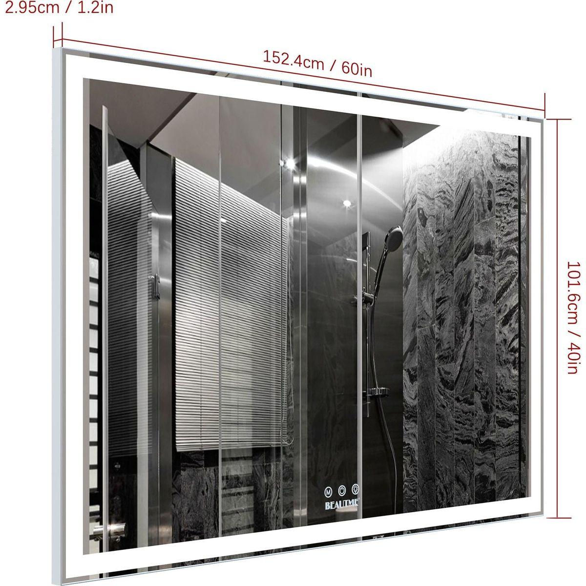 60x40 inch Oversized LED Bathroom Mirror Wall Mounted Mirror with 3 Color Modes Aluminum Frame Large Wall Mirror for Bathroom