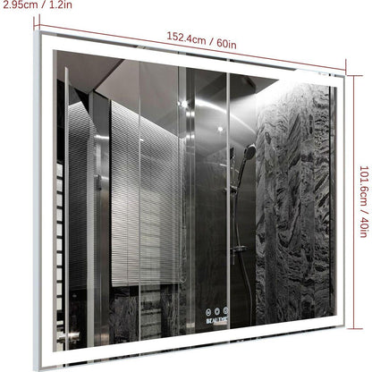 60x40 inch Oversized LED Bathroom Mirror Wall Mounted Mirror with 3 Color Modes Aluminum Frame Large Wall Mirror for Bathroom